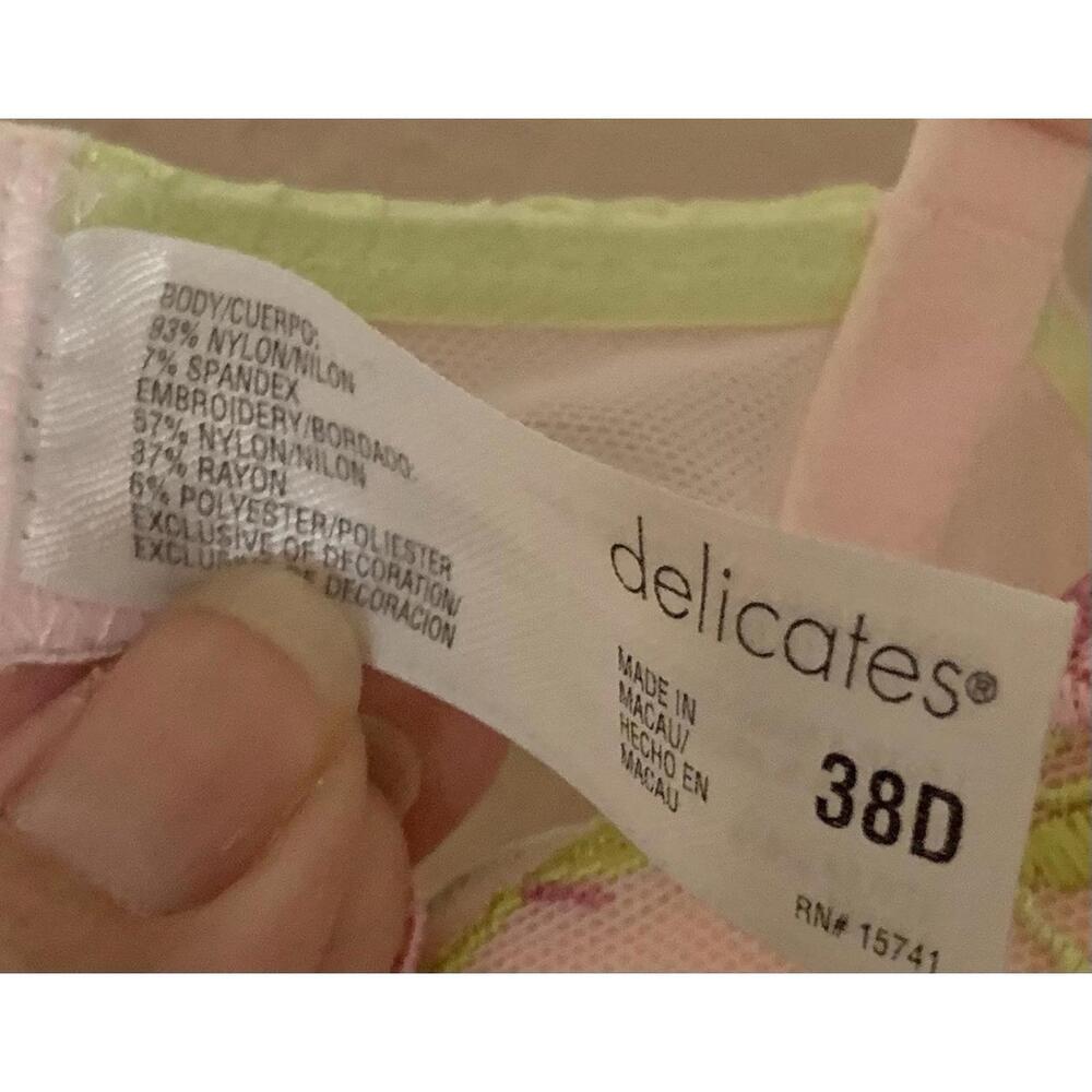 Delicates 38D Pink Lace Lightly Padded Underwire VINTAGE Bra Style J7878 - Picture 2 of 3